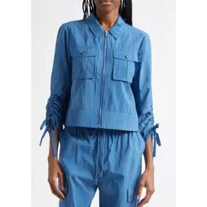 NWOT Cinq à Sept Blue Dale Nylon Gathered Sleeve Full Zip Short Jacket, size 6